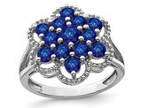 1.70 Carat (ctw) Sapphire Cluster Flower Ring in Sterling Silver
